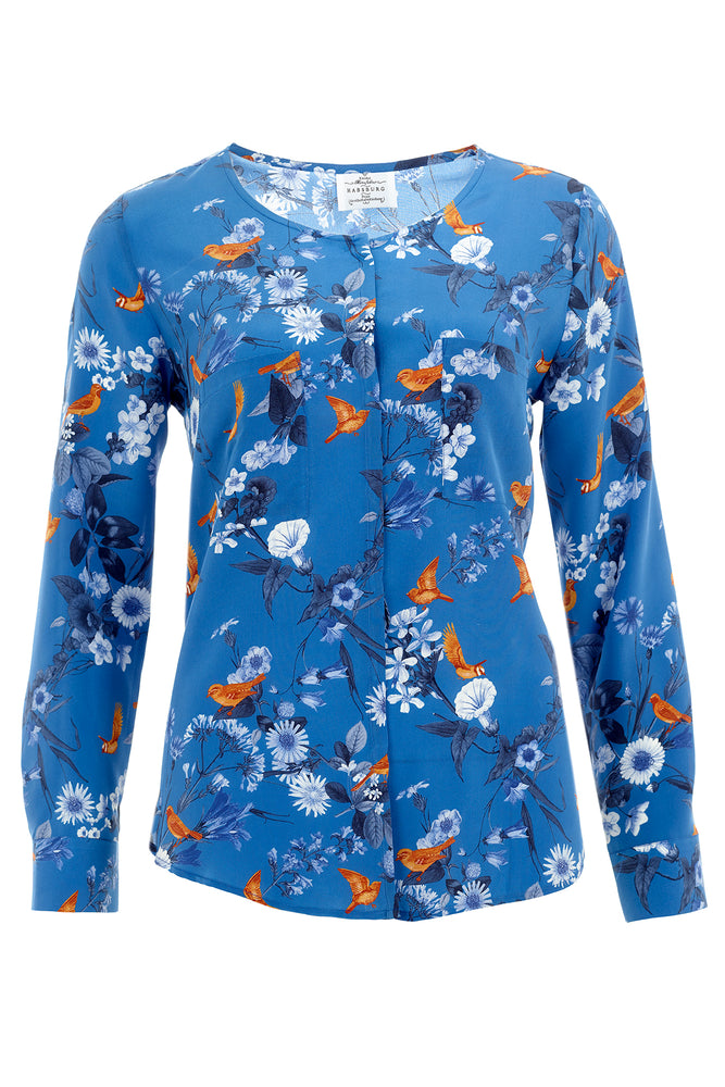 Seidenbluse Rundhals indigo